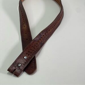 Vintage Mens 42 Brown Western Leather Belt Tooled Braided Cowboy Equestrian Boho